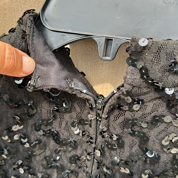 Black sequined dress, long sleeves, off the shoulder, turtleneck all in one! - Picture 2 of 7